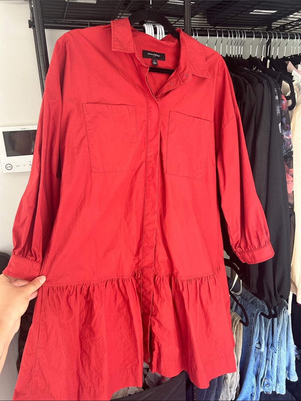 Banana Republic Red Ruffle-Hem Trench Dress
